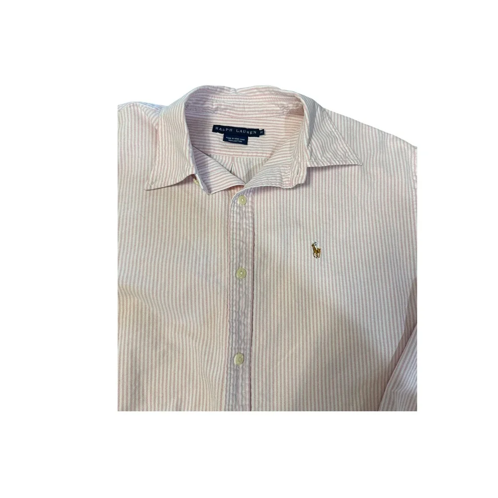 Ralph Lauren‎ Boys Pink White Striped Cotton Oxford Button Down Shirt Size 10